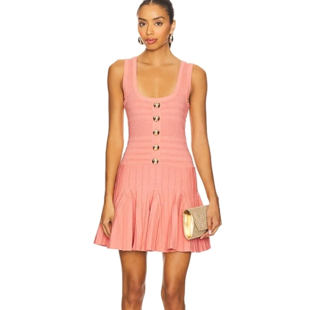 NWT$398 Retrofete Brooke Bandage Flared Mini Dress in Metallic Peach Pink Sz Med - Picture 5 of 16